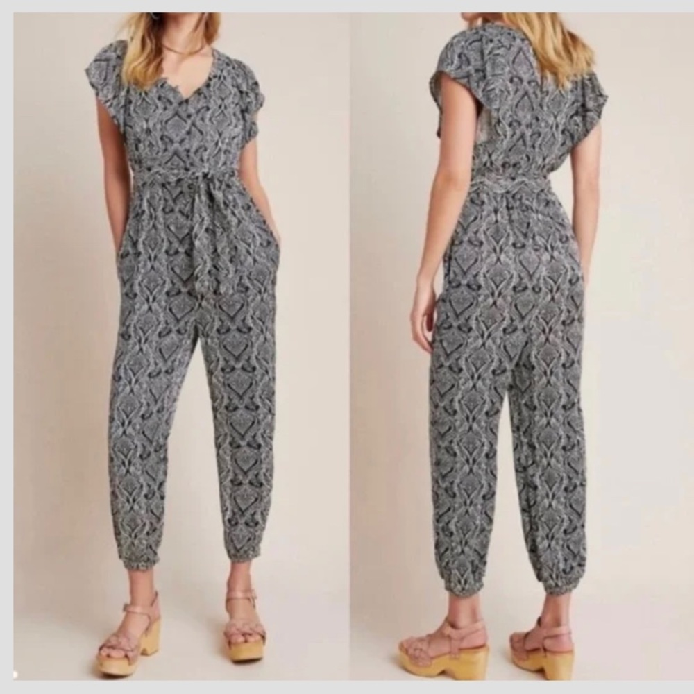 Anthropologie Zadie Paisley Black and White Print Jumpsuit Size: 4